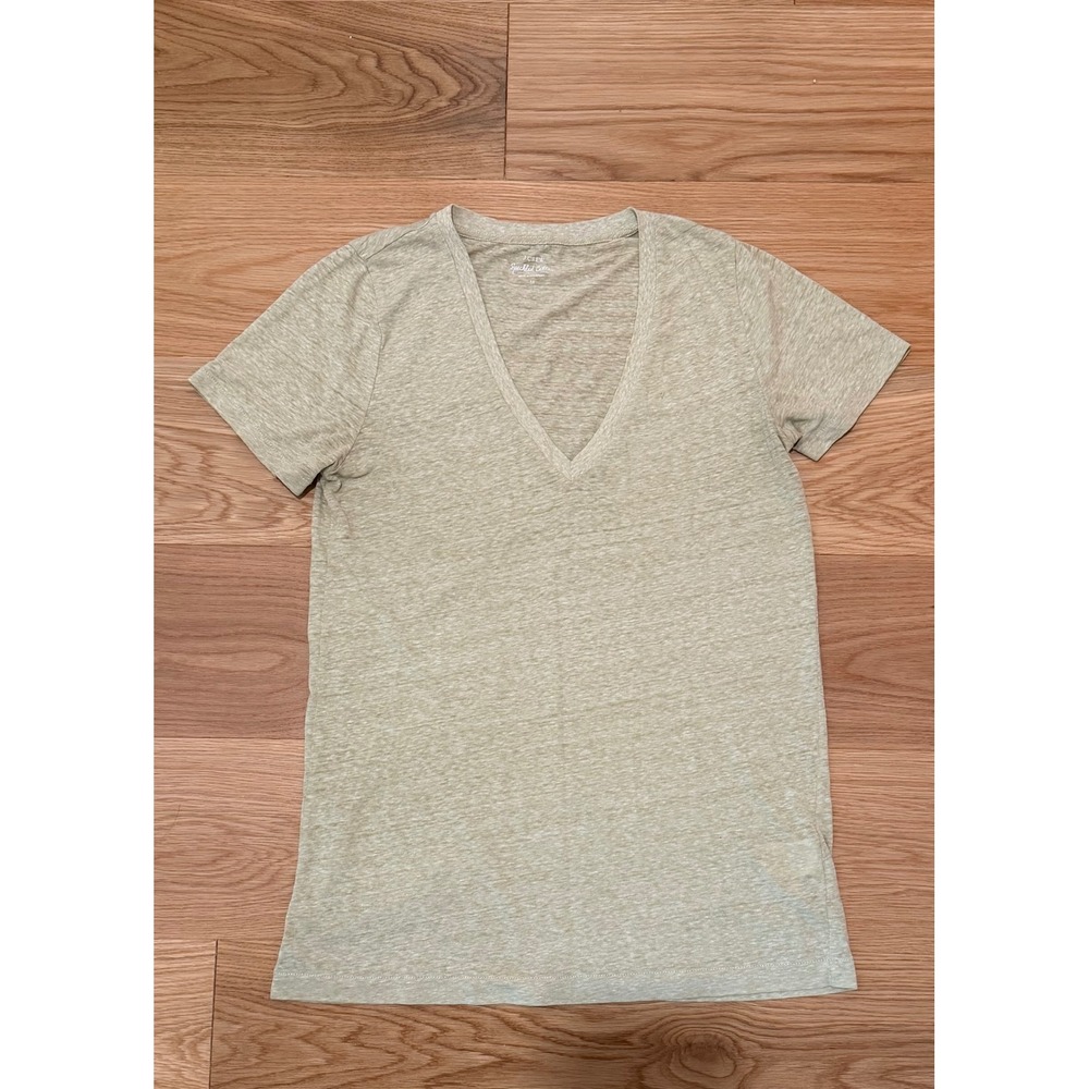 J.Crew Sz MD Celery Green Speckled Cotton Blend V-neck Lightweight T-Shirt